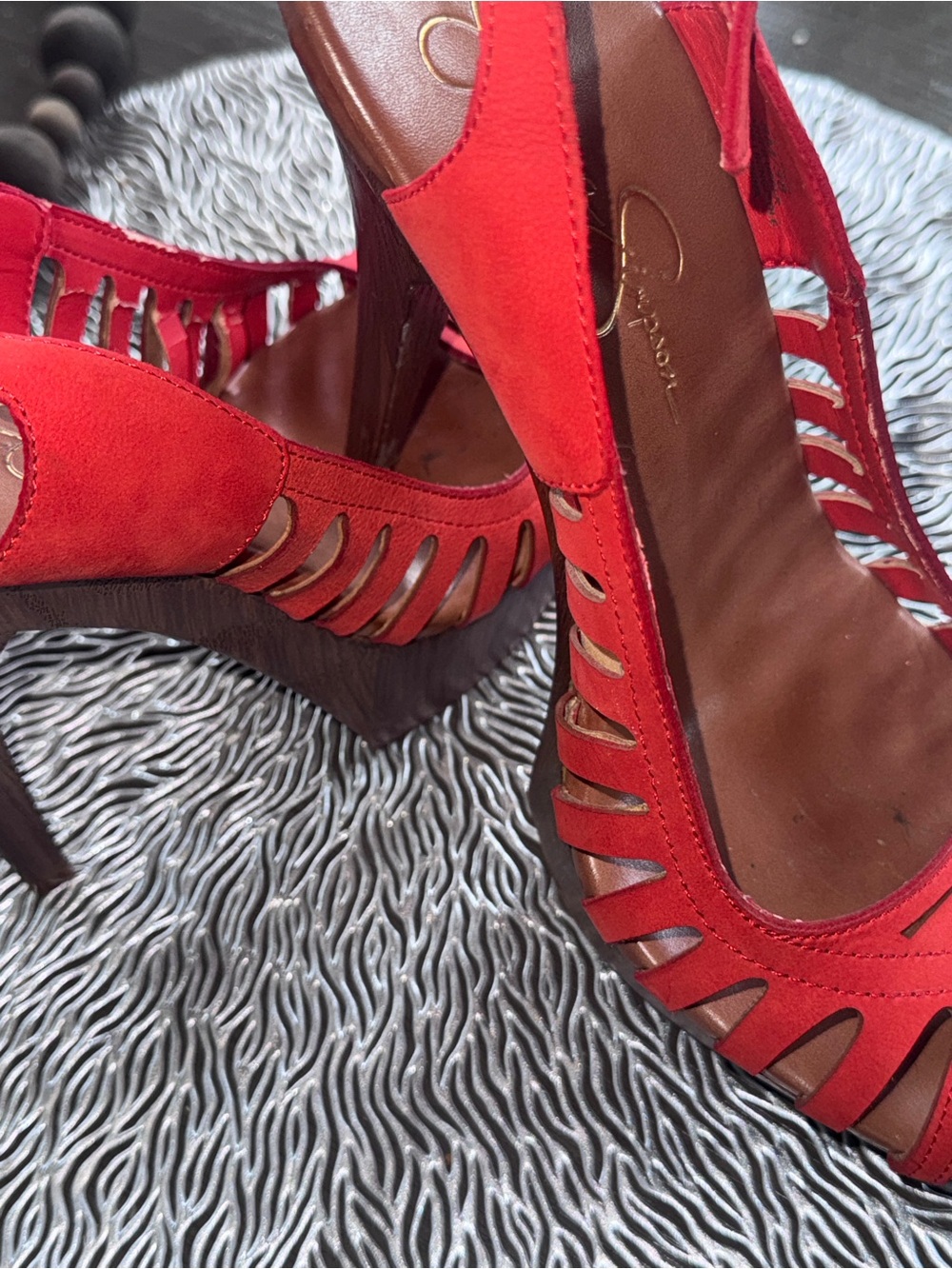 Jessica Simpson Red Cutout Suede Wedge Heels